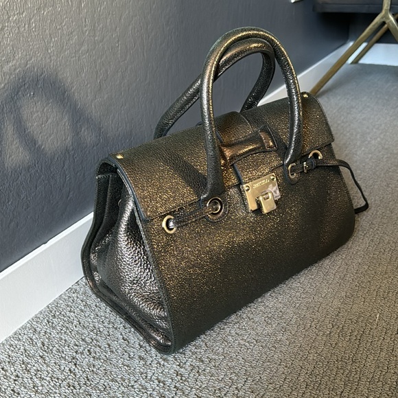 Jimmy Choo Handbag Women’s Rosalie Darkbrown Gunmetal Leather Medium Satchel NWT - Picture 2 of 12